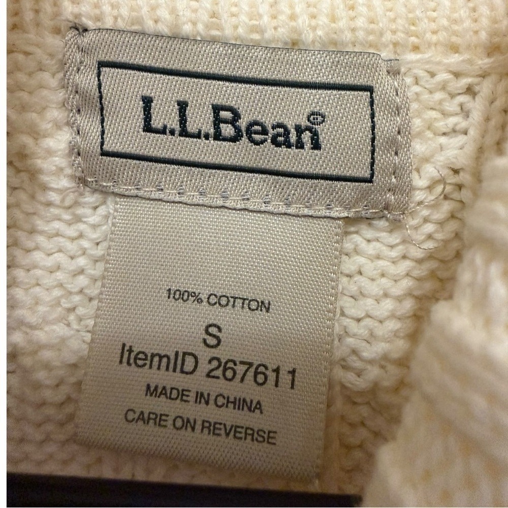 L.L. Bean Heritage Fisherman Sweater Cream Cable Knit Cotton Turtleneck Small - Picture 6 of 9